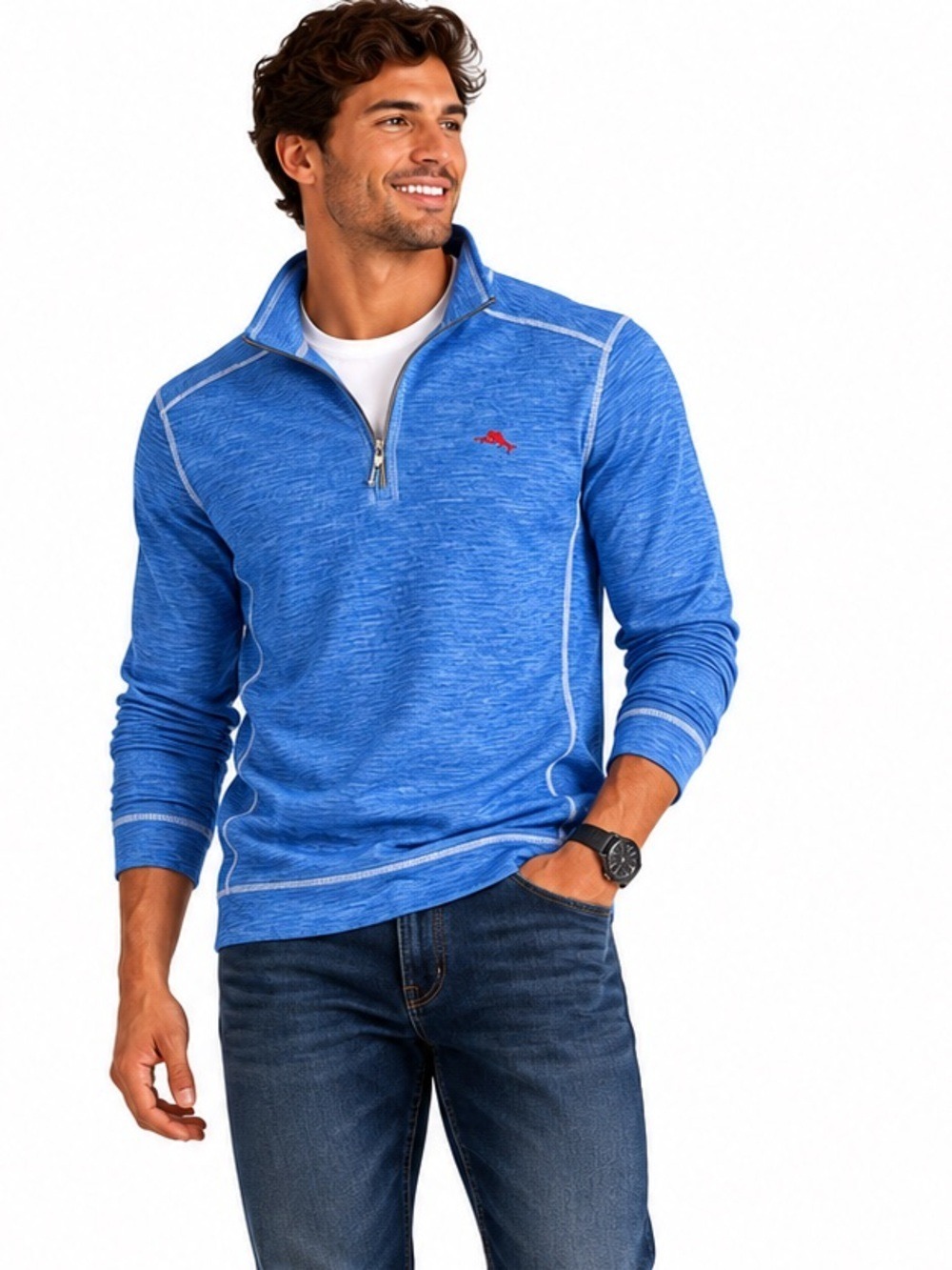 Tommy Bahama Tobago Bay 1/2 Zip Sweater Mens Med L/S Leisure Knit 100% Cotton